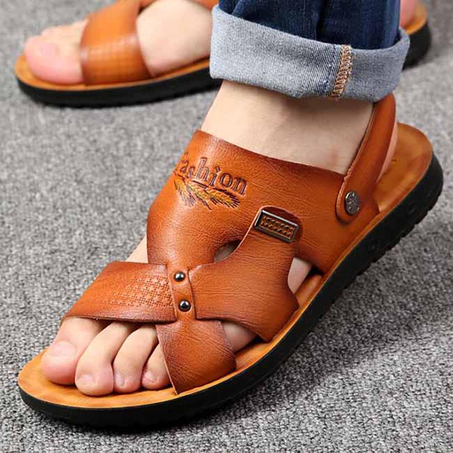 Cowhide Leather Beach Shoes Men's Trend Casual Men's Non-slip Sandals Men's Sandals Slippers
