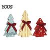 Rustic Christmas Tree Tabletop Ornaments 3Pcs Wooden with Plaid and Hemp Rope Bow, Farmhouse Indoor Decorations for Fireplace Polka Dot Xmas