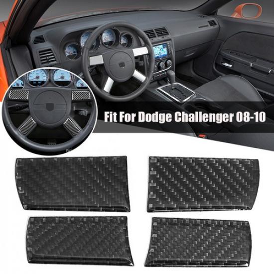 For Dodge Challenger 08-2010 LHD Carbon Fiber Steering Wheel Button Cover Trim