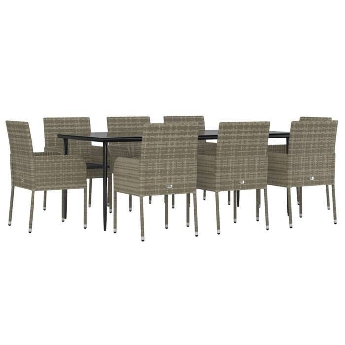 VidaXL Ensemble de salle à manger jardin 9pcs et coussins noir et gris 3185153
