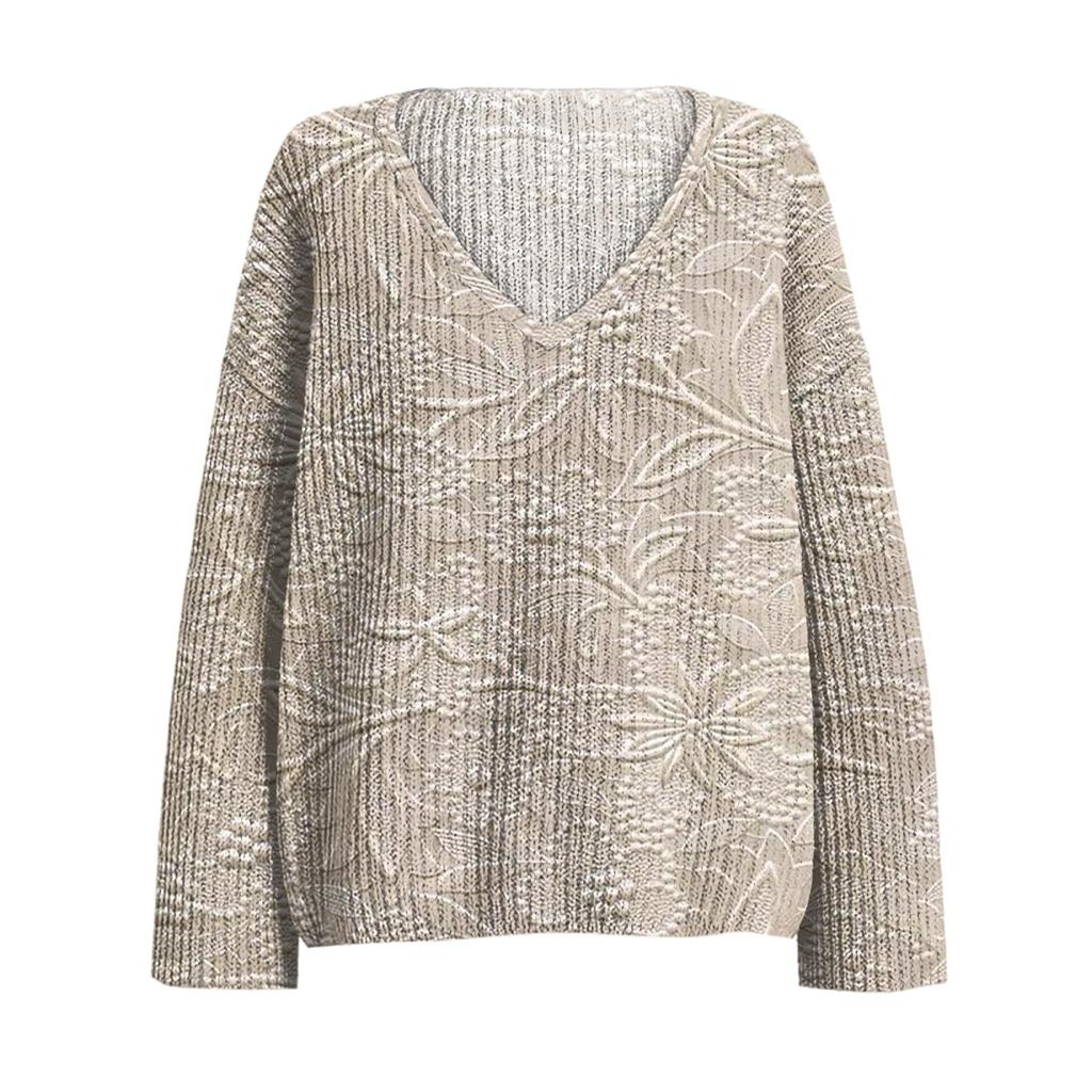 Women's Fashion V-Neck Lightweight Sweater Casual Long Sleeve Knit Pullover