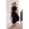 Women's High Neck Sleeveless Midi Dress Loose Cutout Waist Pleated Elegant Casual Solid Color Party Dress