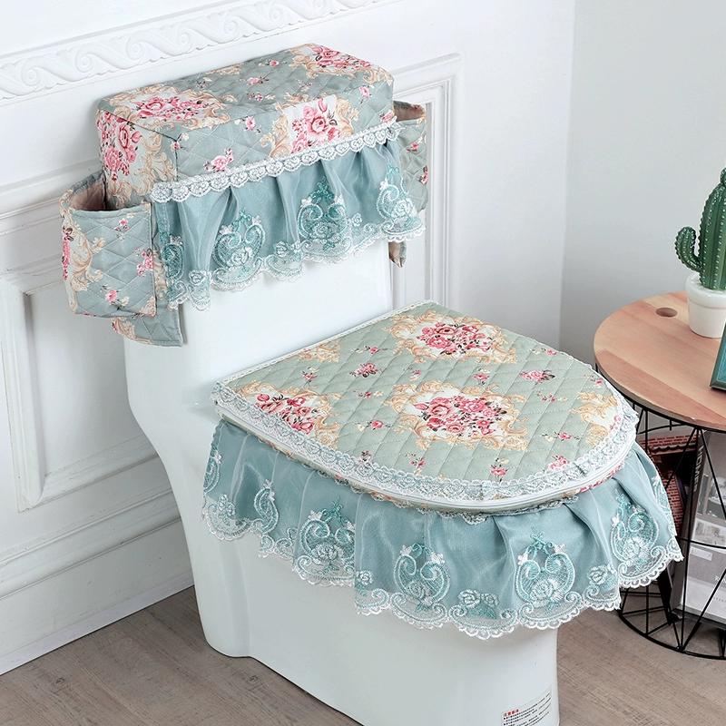 3 sztuk/zestaw nakładka na deskę sedesową pokrywa zbiornika wody toaletowej Closestool osłony przeciwpyłowe poduszka na deskę sedesową odpinana tkanina na toaletę