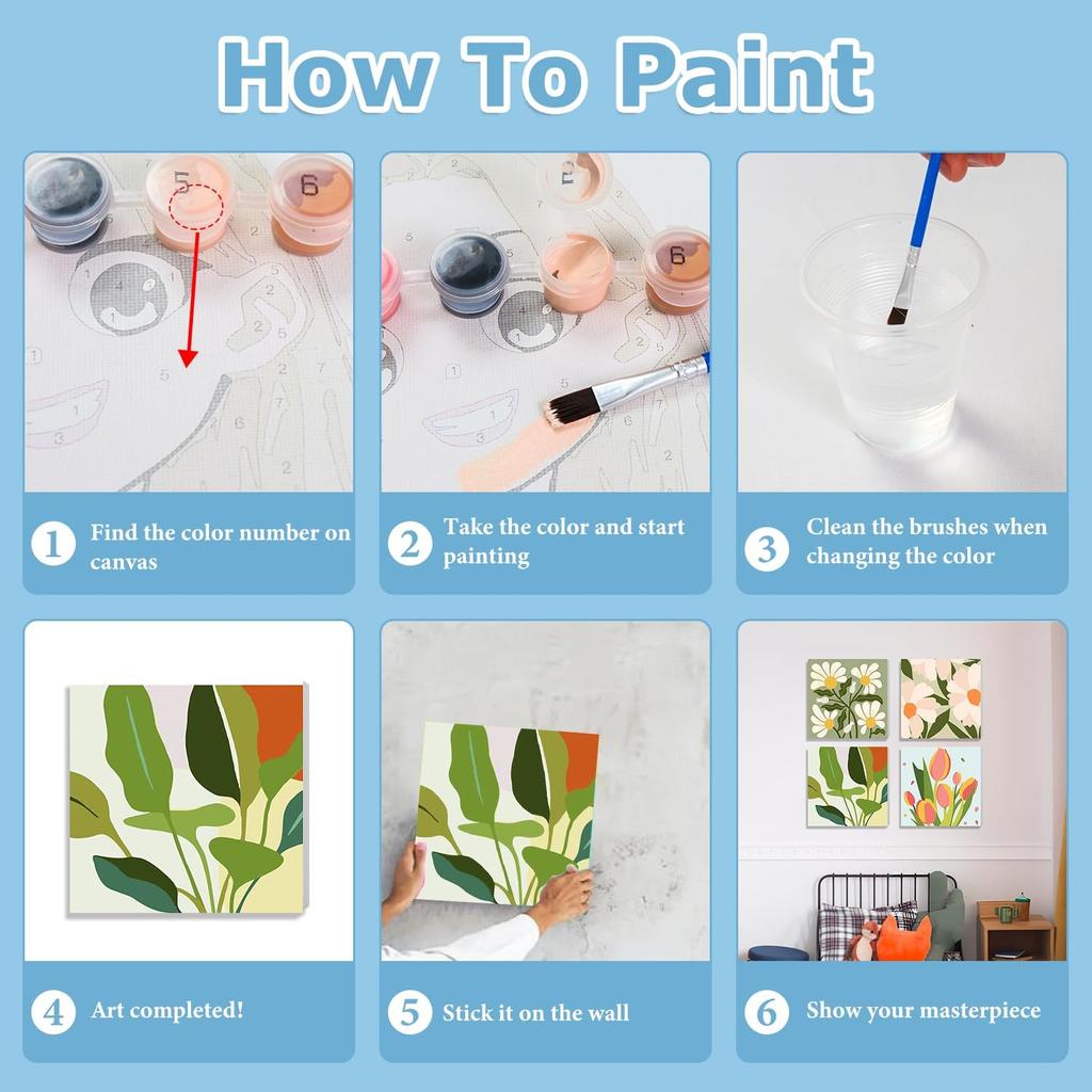 hkejoi 4 Pack Flowers Paint by Numbers Kit for Adults Framed - Small Easy Adult Paint by Numbers Kits, Acrylic Oil Painting Perfect for Home Wall
