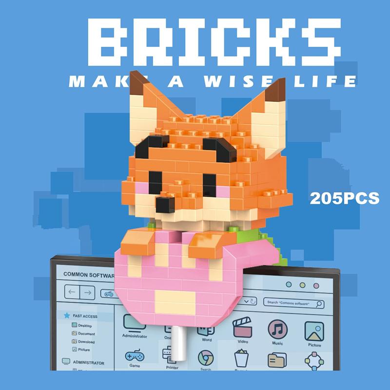 Diy Cute Animals Zoo Rabbit Fox Snake Carrot Otter Movie Cartoon Decoration Building Blocks Kit Bricks Model Kid Toy Children