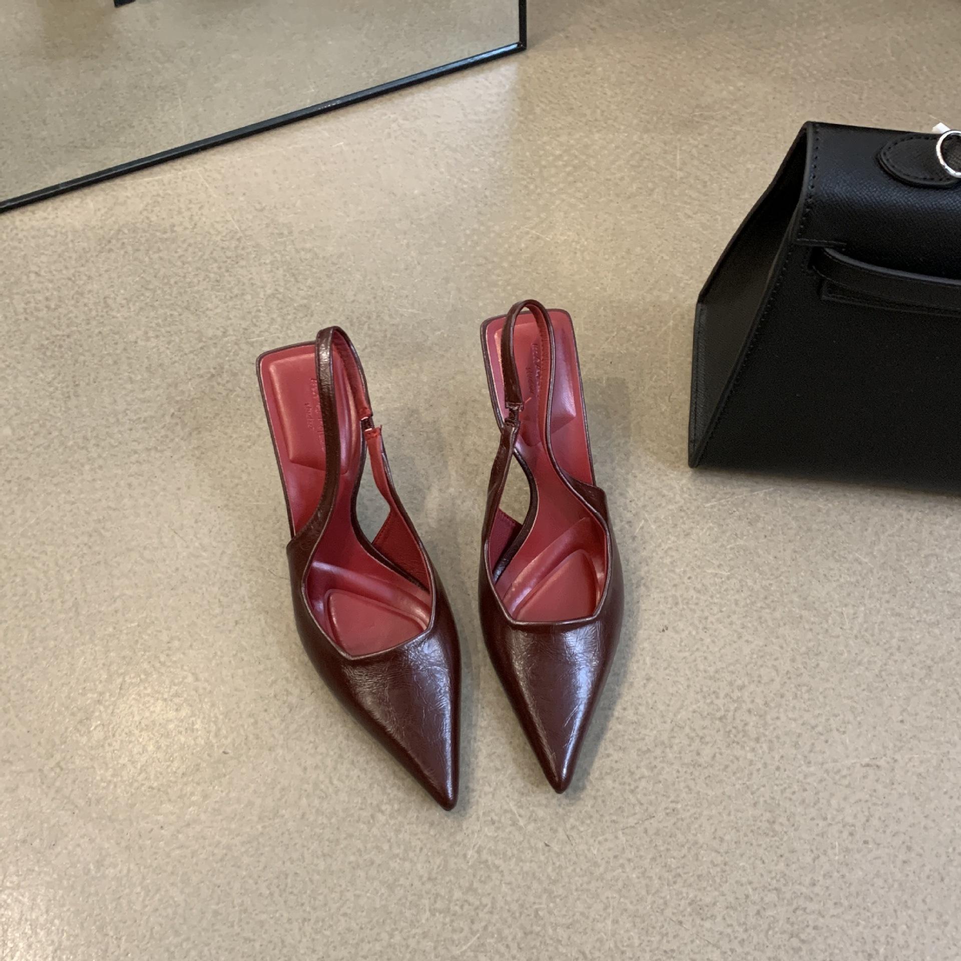 

Spring and Autumn 2025 New Fashion Versatile Pointed Head Thin Heel Empty Single High Heel Baotou Sandals Women 39 бордовый