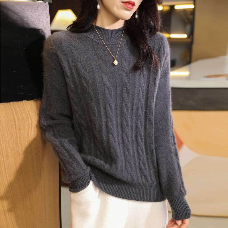 Thickened Half-high Neck Twirl Sweater for Women In Autumn and Winter New Skin-friendly and Warm Versatile Cashmere Knitted Base Sweater