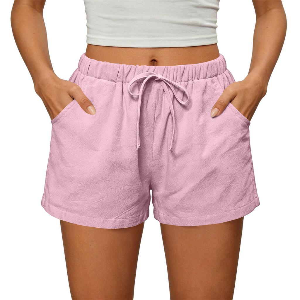 Womens Shorts Casual Elastic High Waisted Drawstring Shorts With Pockets