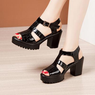 Fashion Fashion Block Heel Platform Sandals Women Shoes Summer 2024 Patent Leather High Heels Comfort Open Toe Ladies Sandal Size 32-43