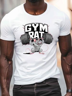 Rat Cotton TShirt Athletic Sporty Style Men Fitness Muscle White - Men's Summer Cotton Graphic Tee