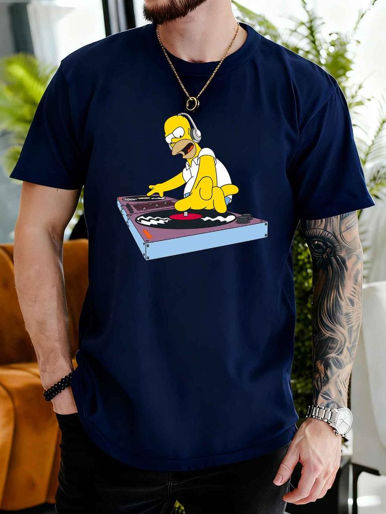 2026 Summer Mens Shortsleeved TshirtThe Simpsons DJ Homer Print Pattern Simpson Authorized Mens Tshirt