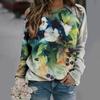 New Loose Casual 3D Floral Print Pattern Women's Round Neck Long Sleeved T-shirt