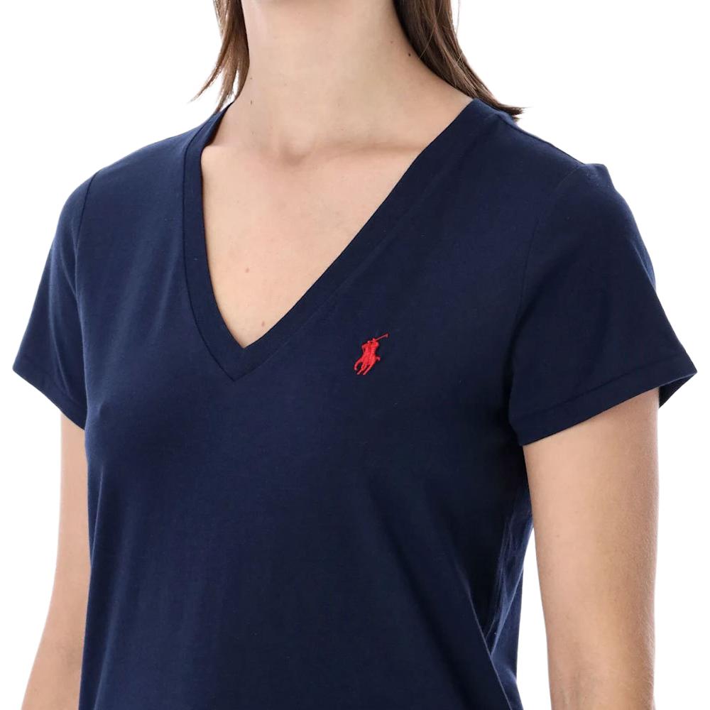 Polo Ralph Lauren Logo V-Neck Short Sleeve Pullover Regular T-Shirt Women Tops 211B14611-008