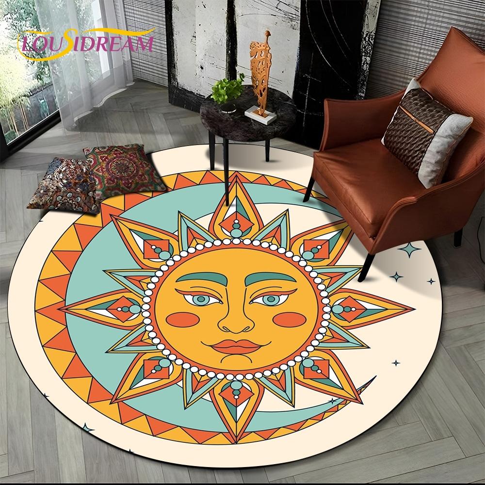 3D Mysteriou Sun Moon Tarot Mandala Magic Round Area Carpet Rug for Living Room Bedroom Kid Playroom Decor,Pet Area Rug Non-slip