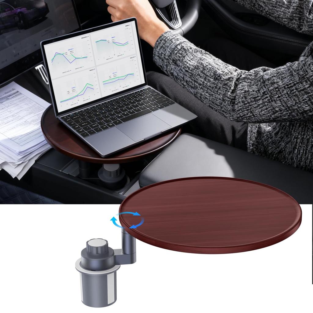 JADO Car Attaches to Drink Fits Car Computer Magnetic Adjustable Birch Wood Top with Aluminum Easy Installation Table, Holder, Passenger/Back