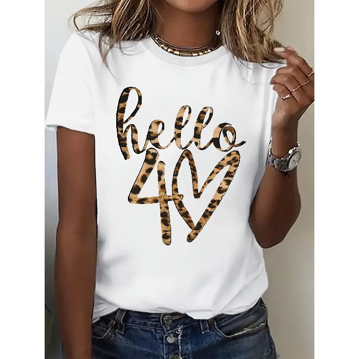 Leopard print lettersHello 40Pattern Printing Birthday commemorative shirt Unique leopard print with lucky number design Soft and S белый