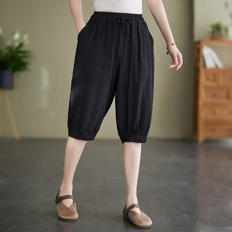 Ladies' Casual Haren Pants Five Quarter Pants Summer Large Loose Solid Color Fashion