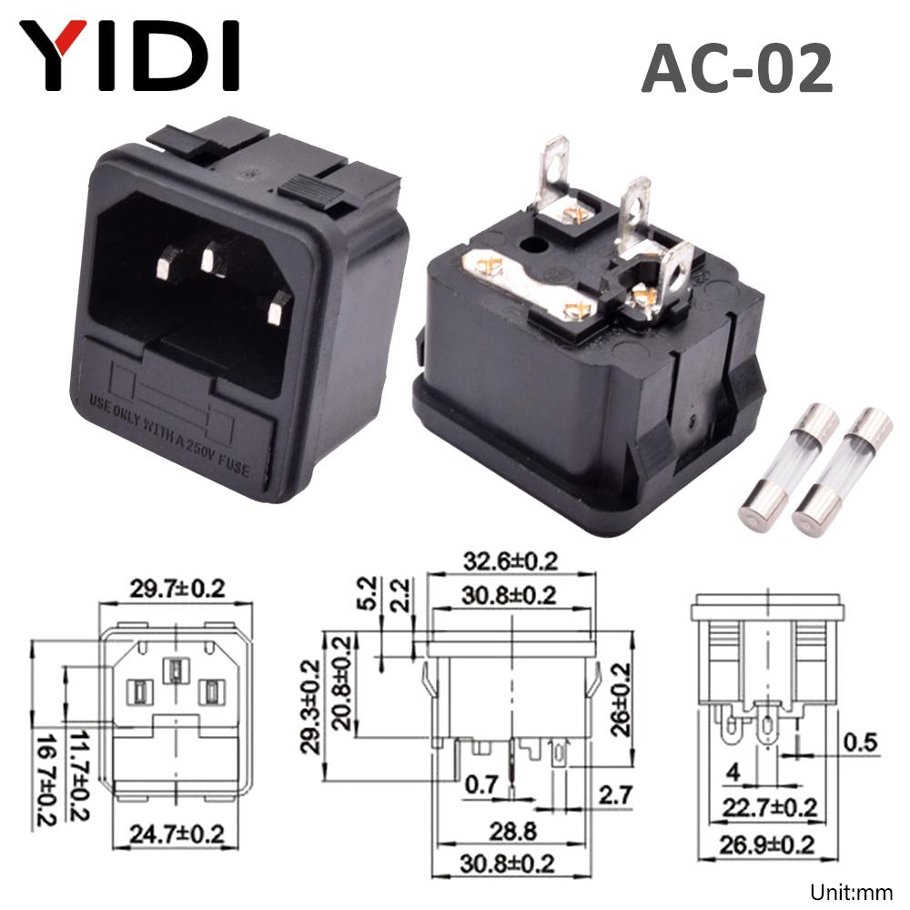IEC 320 C13 C14 Inlet Power Plug Socket Rewirable 3 Pin Electrical Male Female Connector with Red Lamp Rocker Switch 10A Fuse