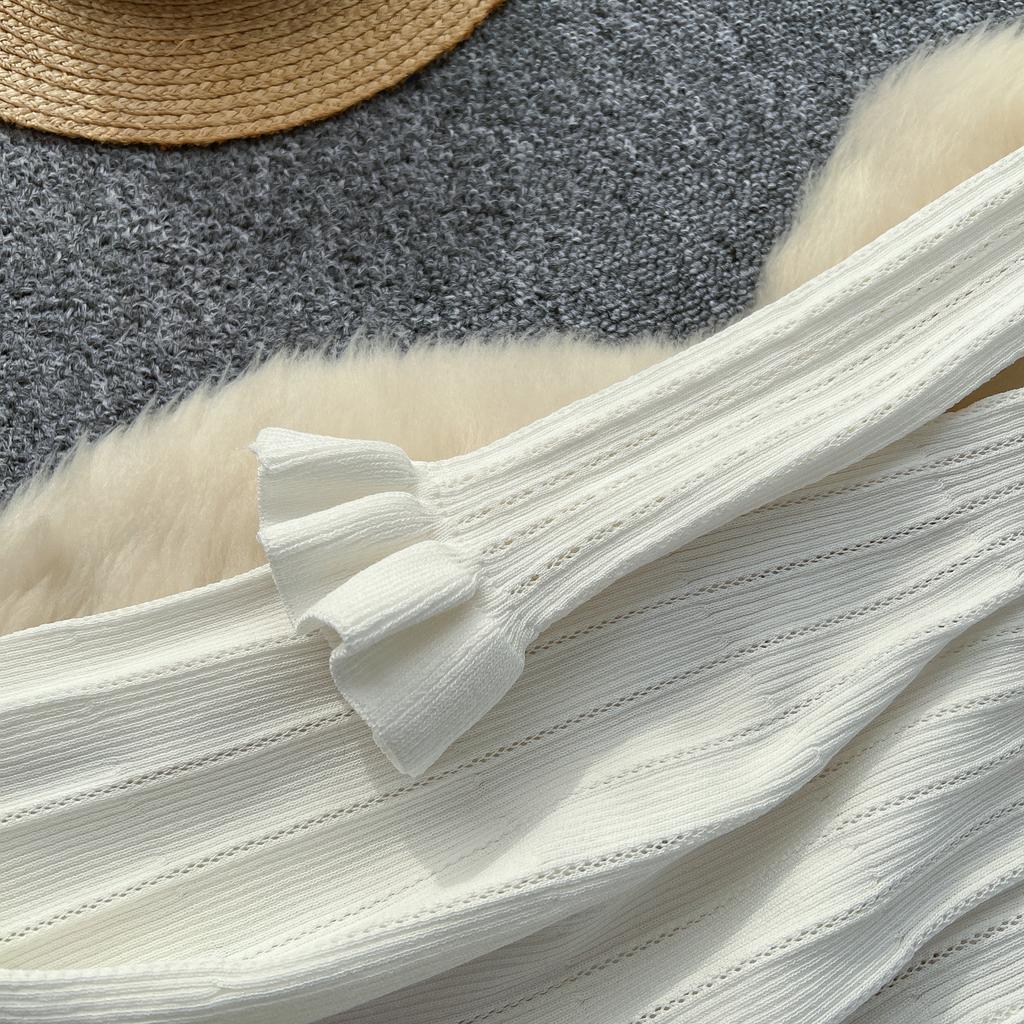 Elegant Ruffle Knit Vintage Chic V-neck Breasted Long Sleeves Slim Dresses French Office Lady High Street Autumn Winter Clothing