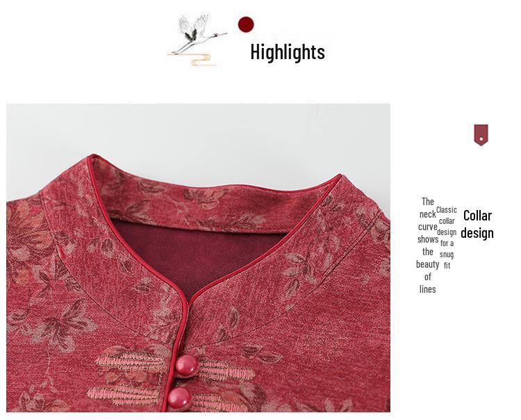 Grandma's Stand-Up Collar Long Sleeve Blouse - Spring & Fall Style for Middle-Aged Women