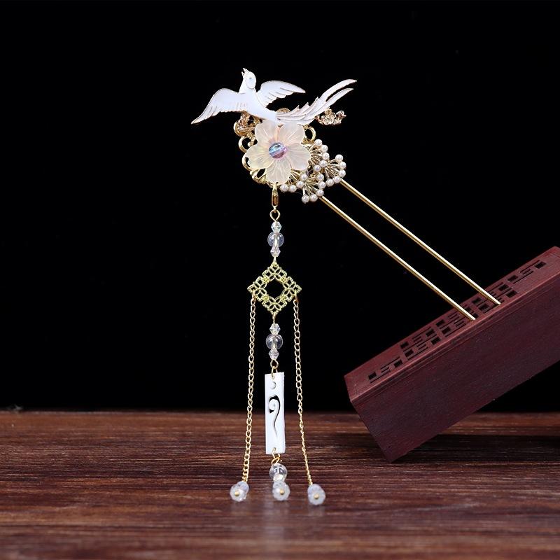 Handmade Retro Fairy Long Fringed Hairpin, Step Hairpin, Women's Ancient Costume Disc Hair Hairpin, Ancient Hanfu Headgear Accessories