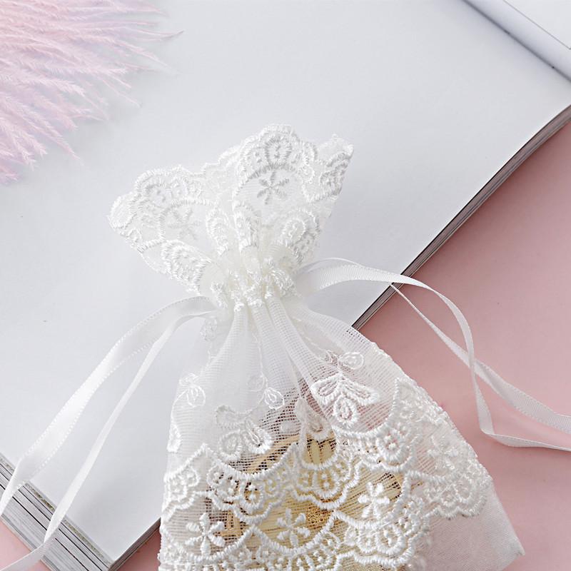 10x14cm White Flower Lace Organza Drawstring Bags 10pcs Jewelry Storage Bag Birthday Party Women Love Gift Packaging Bags