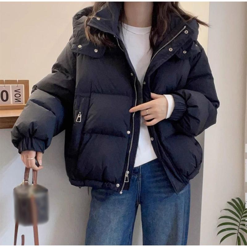 Cappotto Invernale da Donna con Cappuccio Oversize in Cotone Spesso Caldo Largo Piumino Femminile Tinta Unita Moda Cerniera Capispalla