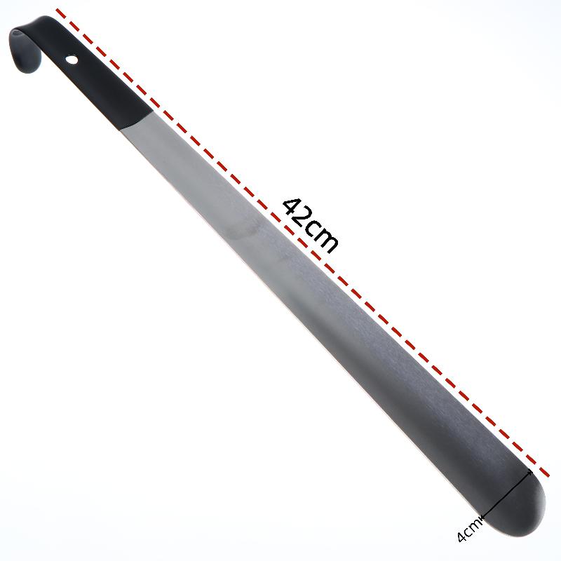1Pcs 16.5"/42Cm Easy-Grip Metal Shoe Horn Black Long Handle Curved Hook Ergonomic Stainless Steel Shoehorn For Seniors