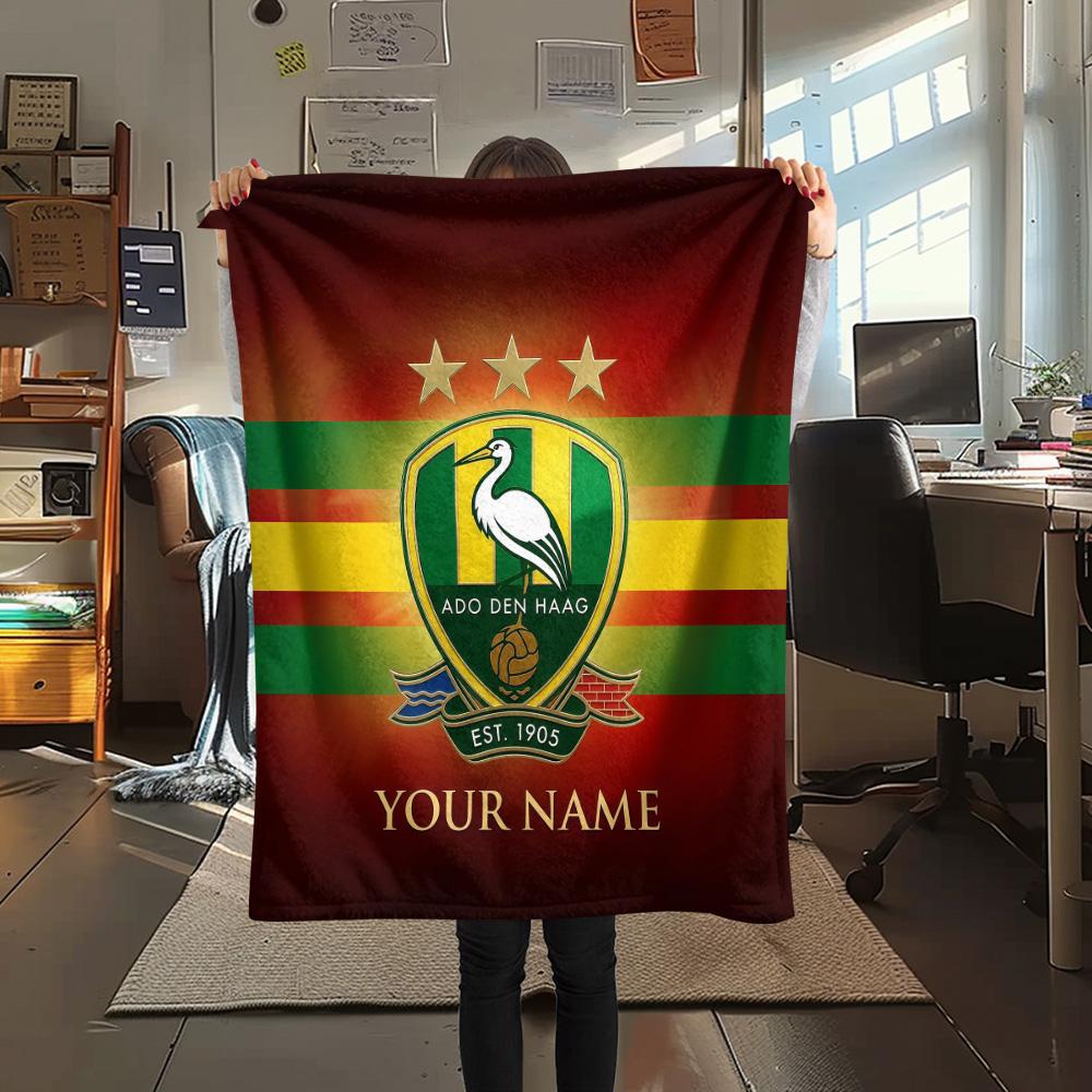 Custom Name ADO Den Haag Flannel Blanket, High quality Comfortable for All Seasons, Home Decor, Warmth and Comfort