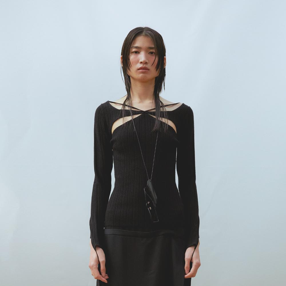 Thirteen Months Hole Strap Knit Top (Black)
