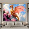 Majestic Fantasy Dragon Tapestry Wall Hanging Pink Floral Art Mythical Creature Giant Room Decoration 150x300cm Luxury Home Deco