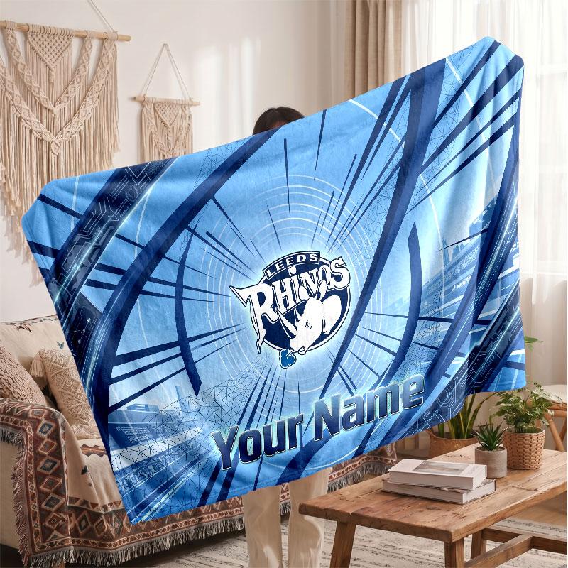 Leeds Rhinos Flannel Blanket, Custom Name Text Personalized Soft Throw Blanket Home Decor Gift