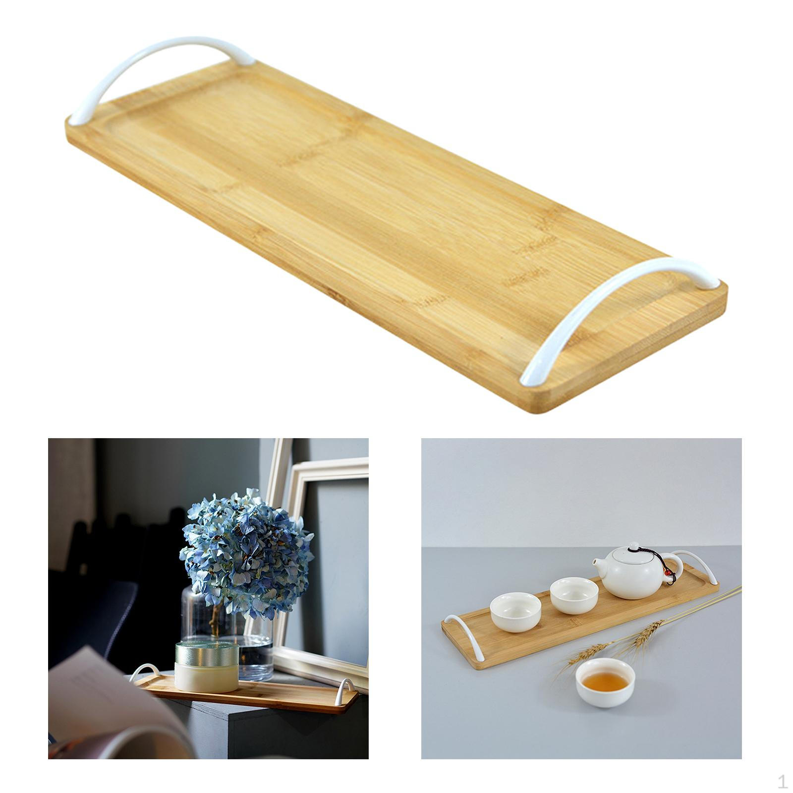 

Bamboo Serving Tray with Handles Dinnerware Food Server Dessert Dinner Tea Bread Fiest white short