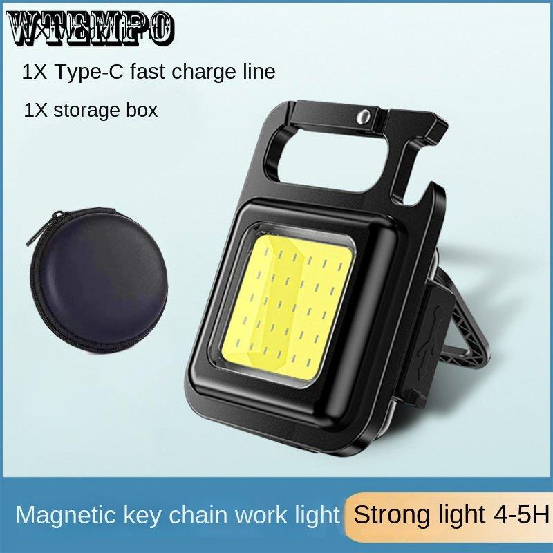 COB Work Light Outdoor Strong Light Torch Mini Multifunctional Emergency Keychain Light USB Rechargeable Tent Camping Light Cob Work Light