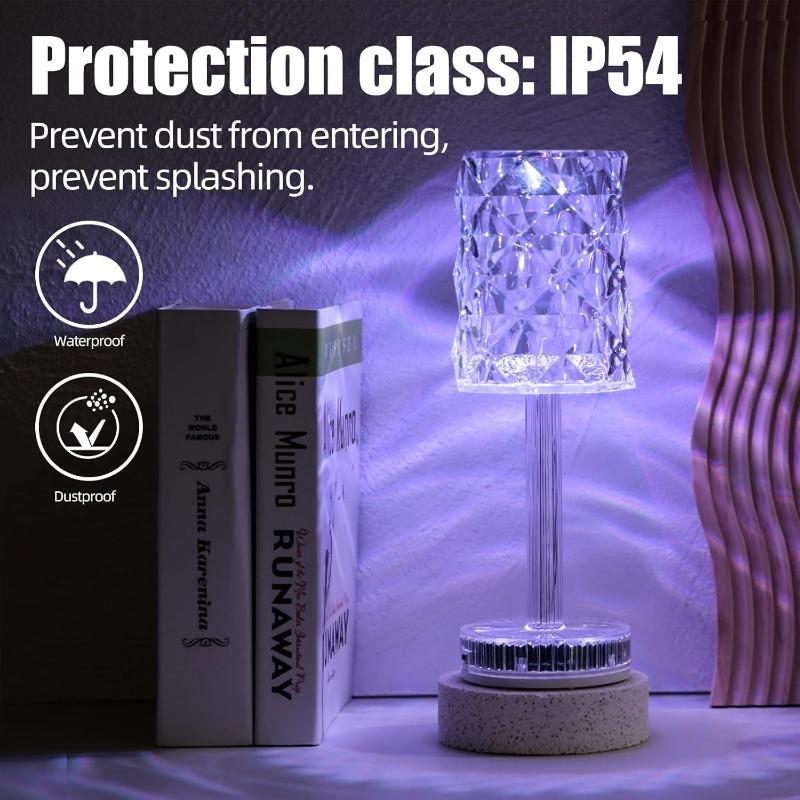Portable Crystal LED Table Lamp 3 Color Touch Control Rechargeable Lamp, Night Light, Bedside Lamp,Dining Room Lamp (16-Color)