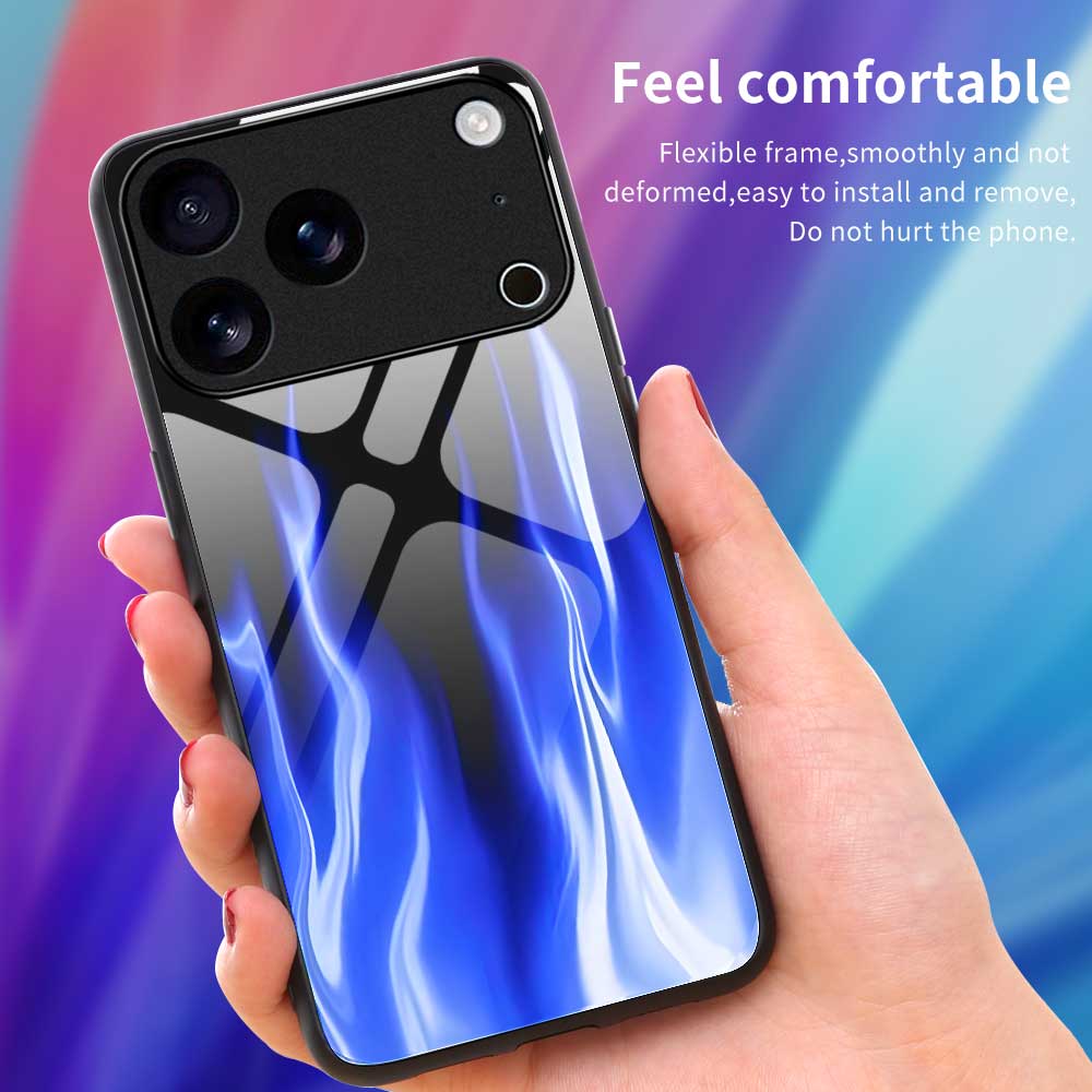 For iPhone 17 Pro Max Case Anti Drop TPU PC Tempered Glass Pattern Printing Phone Back Cover