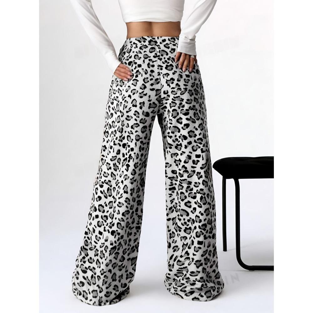Neue Herbst-Winter Leopardenmuster High-Waist Schnürung Weiter Bein Hosen für Damen