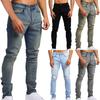 Men's Skinny Stretch Jeans Light Blue Fit Jean Men Slim Fit Button Straight Denim Trousers