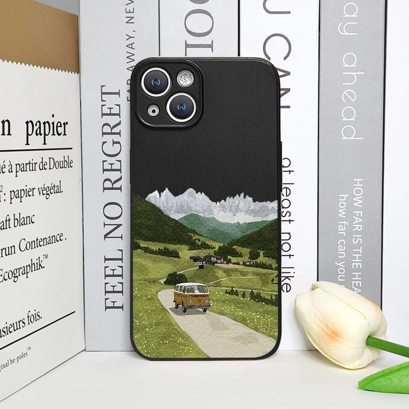 Cartoon Field Mountain Landscape Printed Phone Case for iPhone 17 16 12 11 14 13 15 Pro Max Mini X XS MAX XR 7 8 Plus Soft Cover