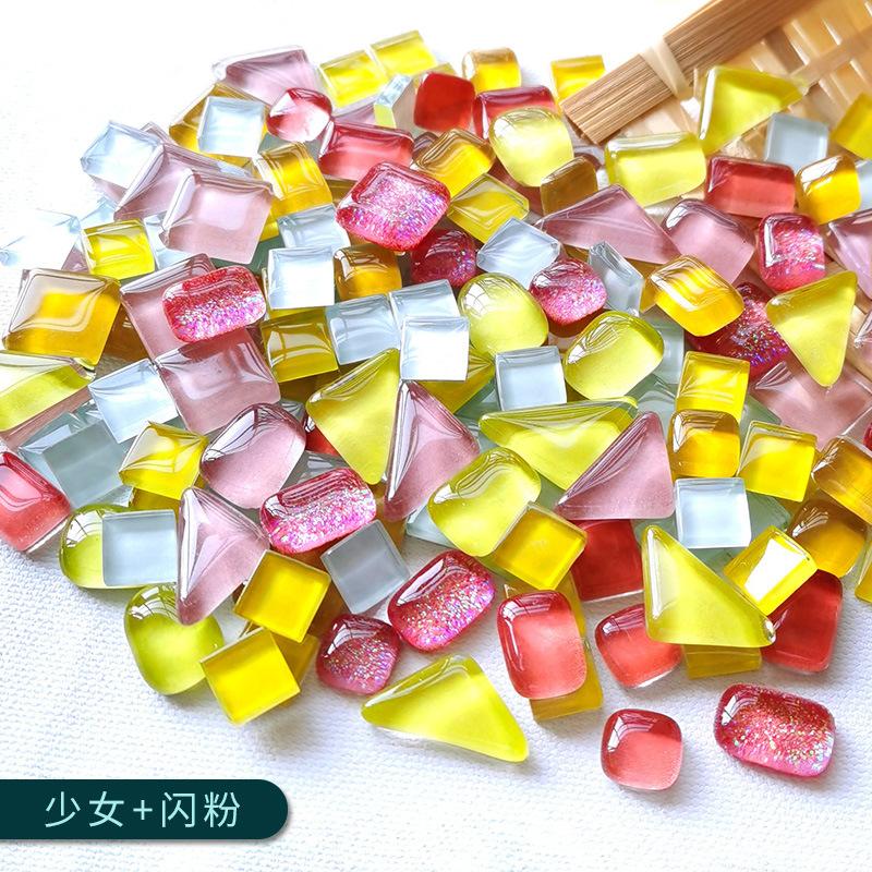 100g Diy Mix Color Glitter Glass Mosaic Stones Mosaic Tiles Glass Pebbles Crafts Material Puzzle For Diy Mosaic Making Arte