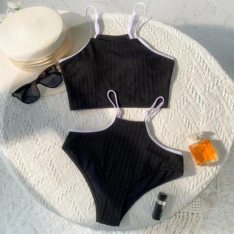 

Women s 2025 European & American Colorblock Halter Sexy Bikini Swimwear L чорний