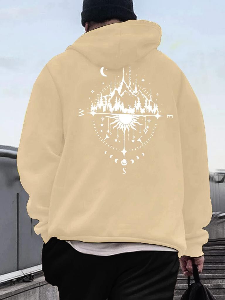 Street camping wind forest star theme printed hoodie mountain view moon phase oversize couple sweater