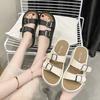 Women wearing cool slippers 2025 summer casual one-word slippers belt buckle half-drag sandals women