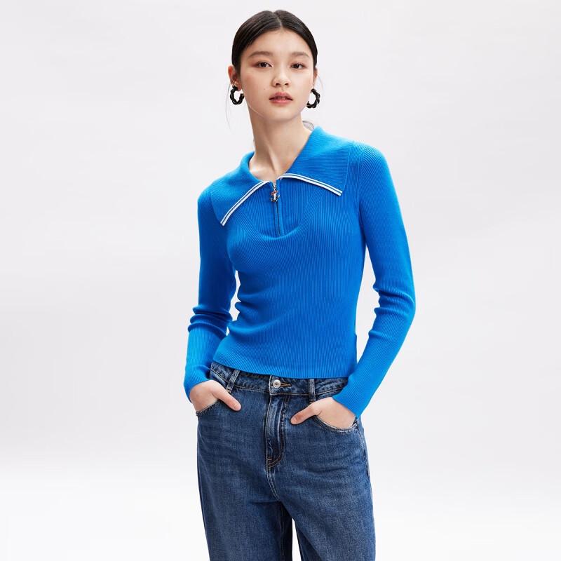 

VEROMODA Women s V-Neck Ribbed Zipper Knit Top S