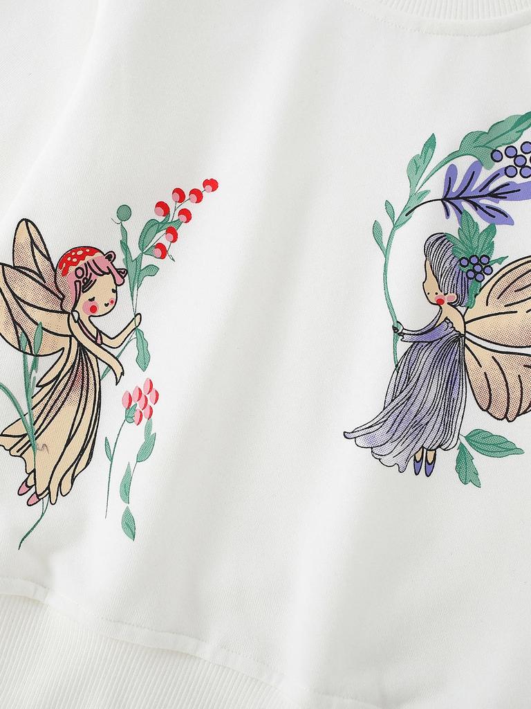 Children's Round Neck Butterfly Elf Print Sweatshirt - Autumn/Winter - Cute & Cozy for Girls