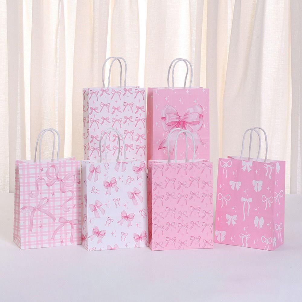 12Pcs Paper Gift Packing Bag Pink Bow Candy Cookie Bags Durable Present Wrap Bag  Celebration