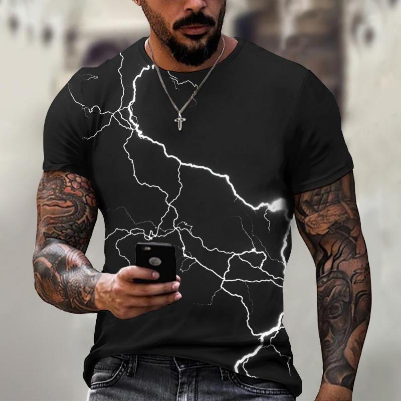 Men's T Shirt 3d Lightning Print Mens Short-Sleeved Tops Summer Street Fashion