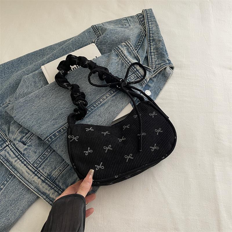 Cotton Bow Knot Shoulder Bag For Women, Chic Crossbody Purse, Minimalist Handheld Tote KTB