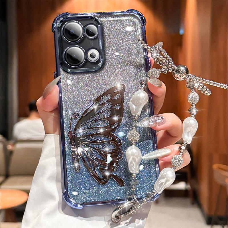 Laser Butterfly Shockproof Plating Glitter Bracelet Case For OPPO Reno 14 14F 13 13F 12 12F 11 11F 10 Pro Plus 5G Silicone Cover