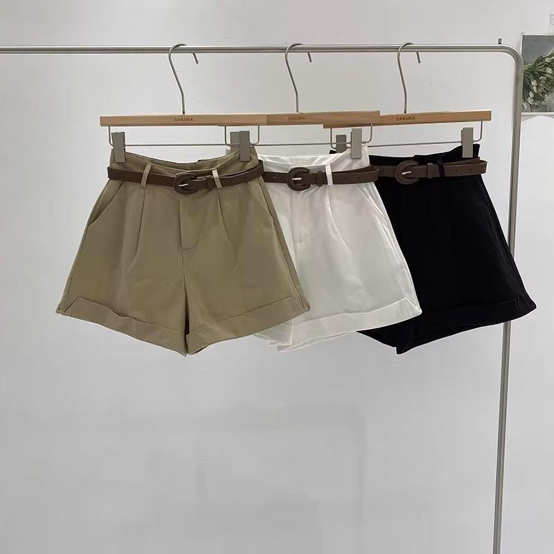

Spring/Summer Korean High-Waist Slimming Wide-Leg A-Line Shorts with Belt L